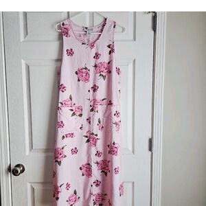 VTG Westbound Women Maxi Dress Linen Blend Pink Rose Cottagecore Tank Pockets PM